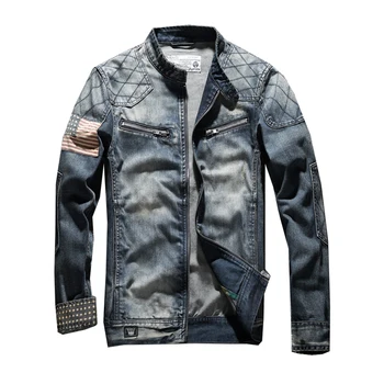

fashion denim jacket men jeans jacket over coat stand-neck clothes