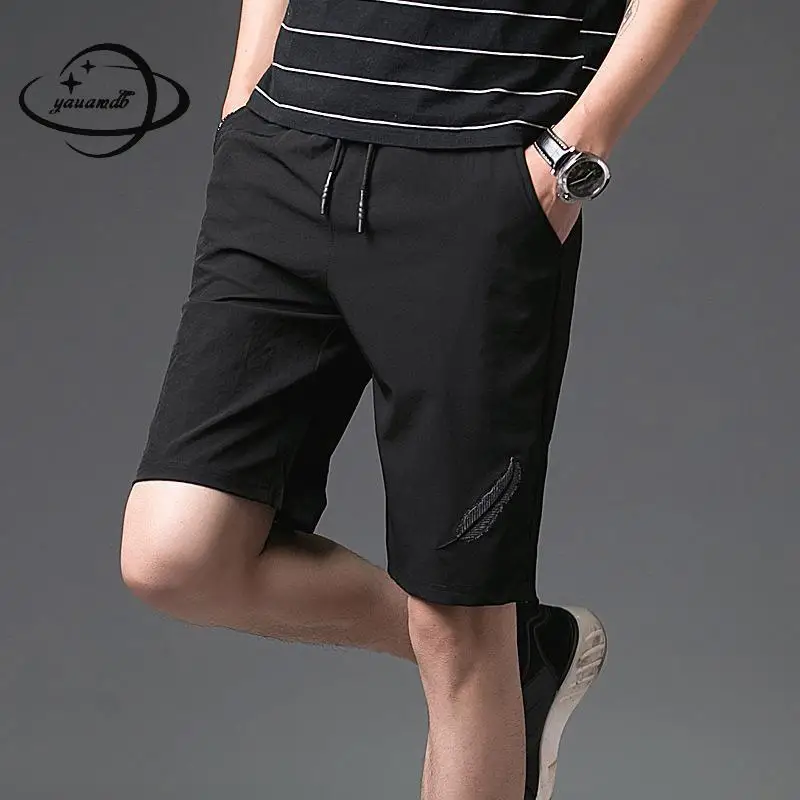 Yauamdb мужские шорты летние M-4XL мужские до колен Короткие однотонные одежда с принтом карманы Повседневная Эластичная Талия свободная Мужская одежда ly35