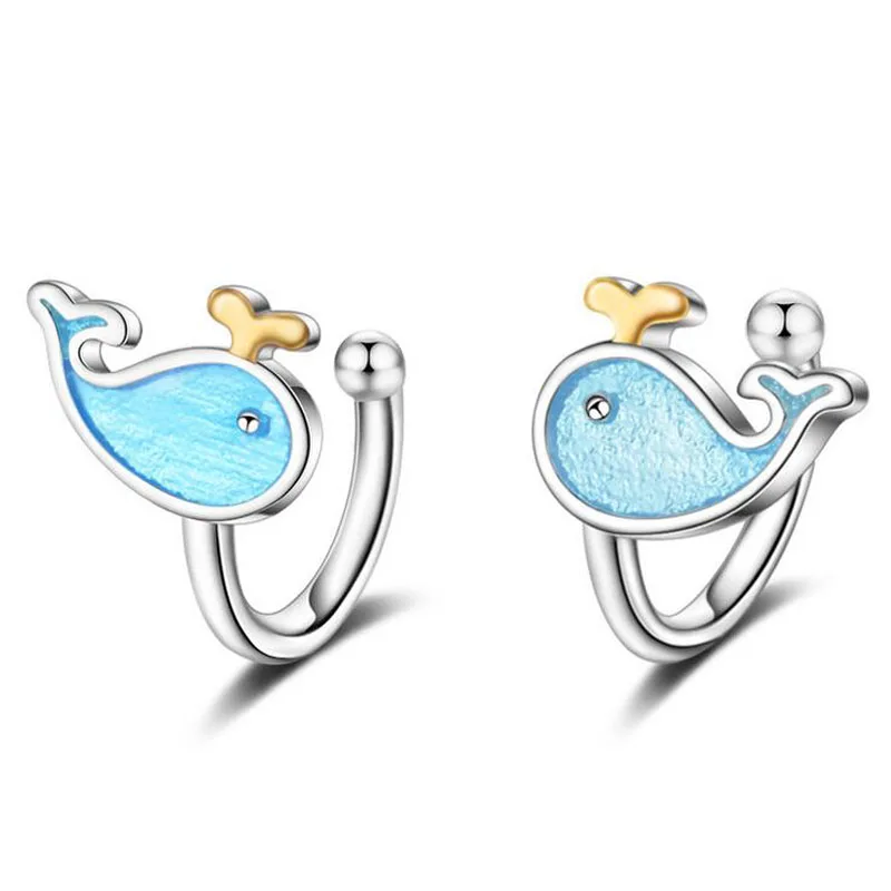 

Fashion Child 925 Silver Blue Enamel Cute Dolphins Sea Animal Clip Earring Baby Girl Women Beautiful Party Earring Jewelry EH316