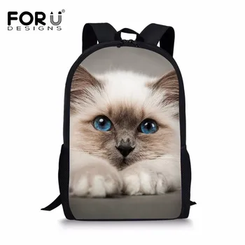 

FORUDESIGNS Kawaii Siamese Cat School Bags for Boys Girls Children Primary Students Backpacks Schoolbag Kids Book Bag 3d Animals
