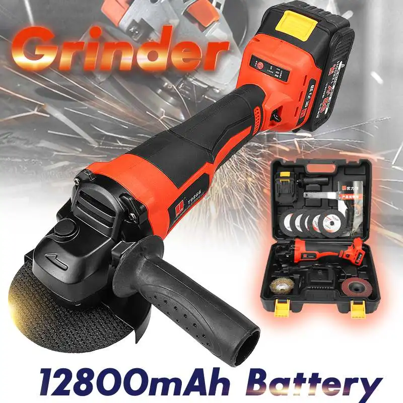 

21V Electric Lithium Battery Cordless Angle Grinder Polisher Sander 12800mAh 10000rpm 100mm Cutting Sanding Waxing Machine