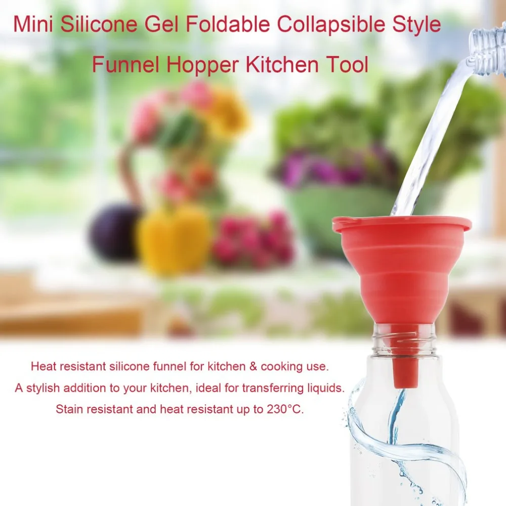 

Protable Mini Silicone Gel Foldable Collapsible Style Funnel Hopper Kitchen Tool Practical Home Water Filler Tool