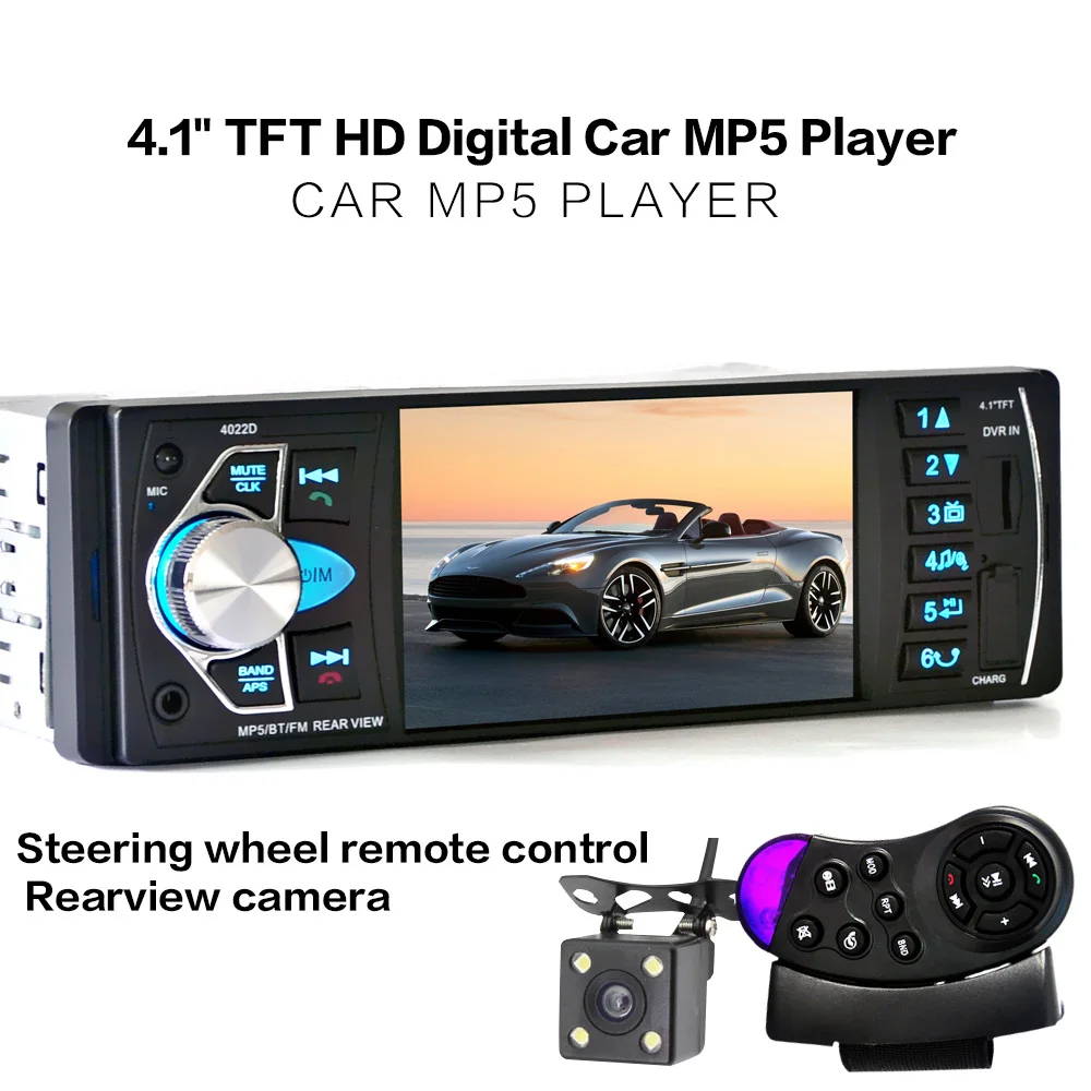 12 V заднего вида Камера 4.1HD автомобильный стерео fm-радио MP5 плеер/5В Зарядное устройство/MP4/MP5/аудио/видео/USB/SD/AUX/электроника для автомобиля 1 DIN