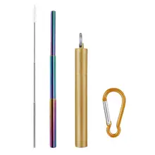 Портативный Нержавеющая сталь телескопическая соломинкой многоразовые cгибающийся металлический питьевой соломы с Чехол и щетка для путешествий