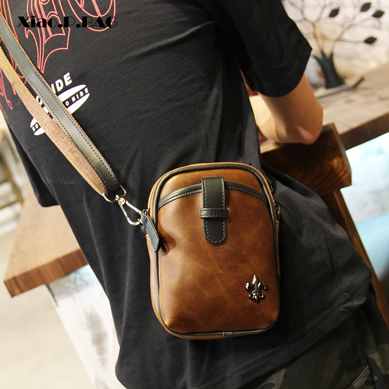 

Xiao.P Brand Small Shoulder Bags Designer Men Crossbody Bag Good Quality PU Leather Mini Shoulder Bags Vintage Small Purse Bag