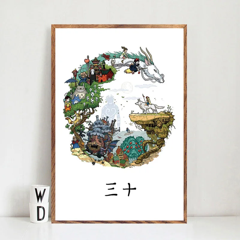 

P714 Studio Ghibli Hot Characters Collage Spirited Away My Neighbour Totoro Art Painting Silk Canvas Poster Wall Home Decor