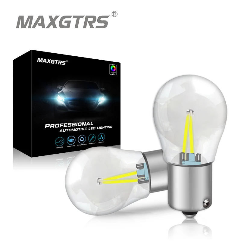 Автомобильные светодиодные лампы MAXGTRS 2 шт. 1156 светодиодов BA15S P21W S25 12 В 6000K теплый