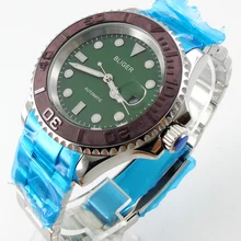 Bliger 40mm green dial date coffee Ceramics Bezel luminous saphire glass Automatic movement Men’s watch