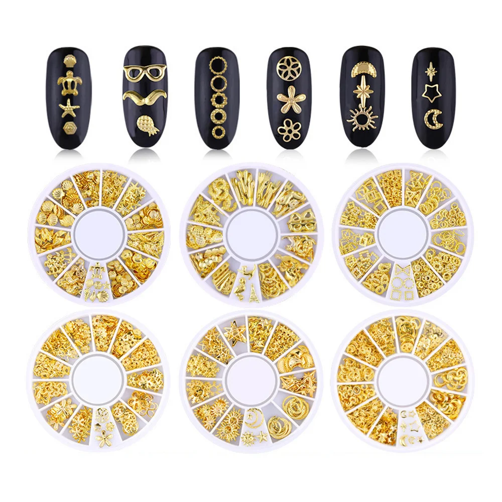 

CHIVENIDO 200PCS/ Kit Gold Rivets Shell Starfish 3D Hollow Nail Studs Nail Art Decorations for Nail Salon