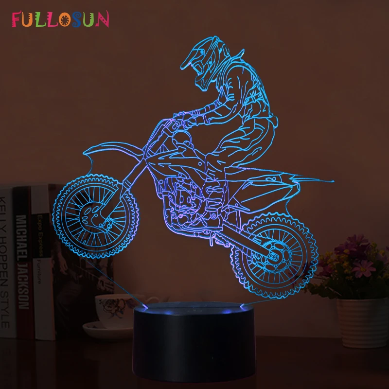 Fullosun Новинка 3D настольная лампа Кроссовый велосипед оригинальная Ночная