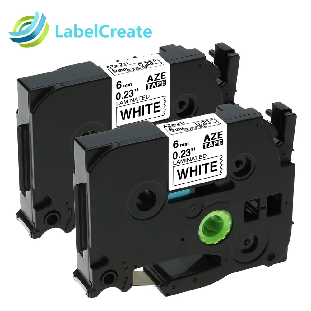 10* 6mm Black on White Label Tape TZ TZe 211 For Brother P-touch PT-1100 PT-1880