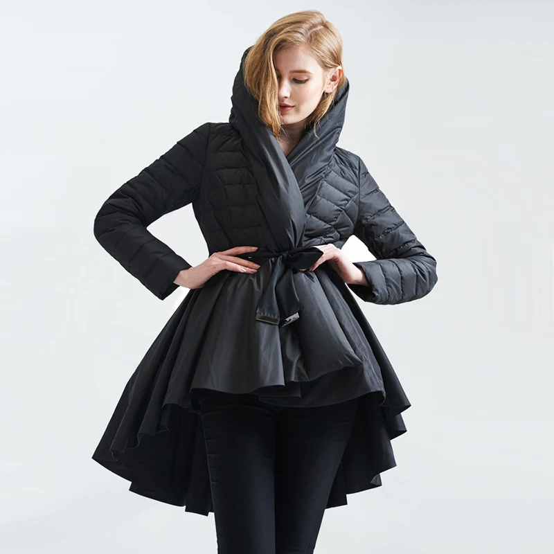 [EAM] темпераментное зимнее модное Свободное пальто, новая модель, парка с подолом в виде ласточкиного хвоста, женские куртки, одноцветное пальто YA108 - Цвет: black