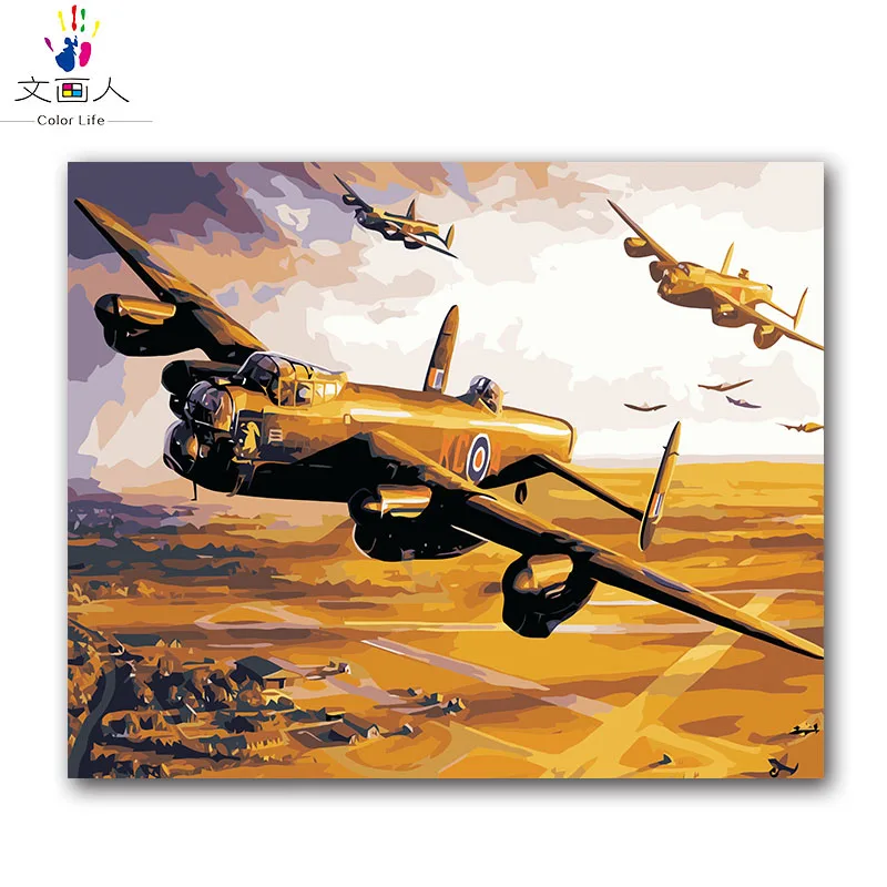 Planes over Field Scenery Canvas Picture Oil DIY Paint Set by Numbers Kits Decor 