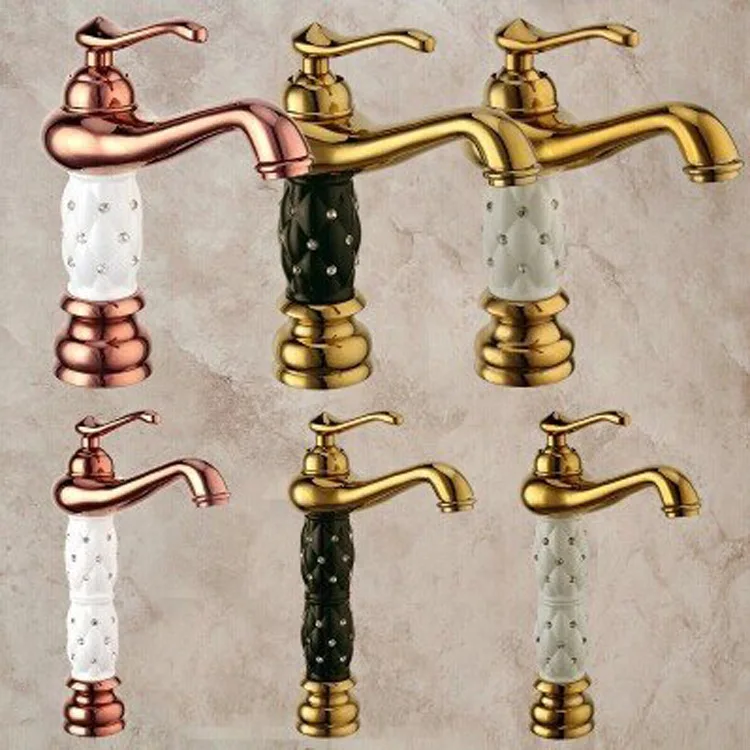 Ceramic gold bathroom mixer tap with solid brass basin sink water tap
