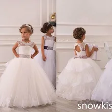 Высокое качество Французский Алансон Кружева с открытой спиной из бисера Кристаллы blings бальное платье для Первого Причастия платье с цветочным узором для девочек Детские платья