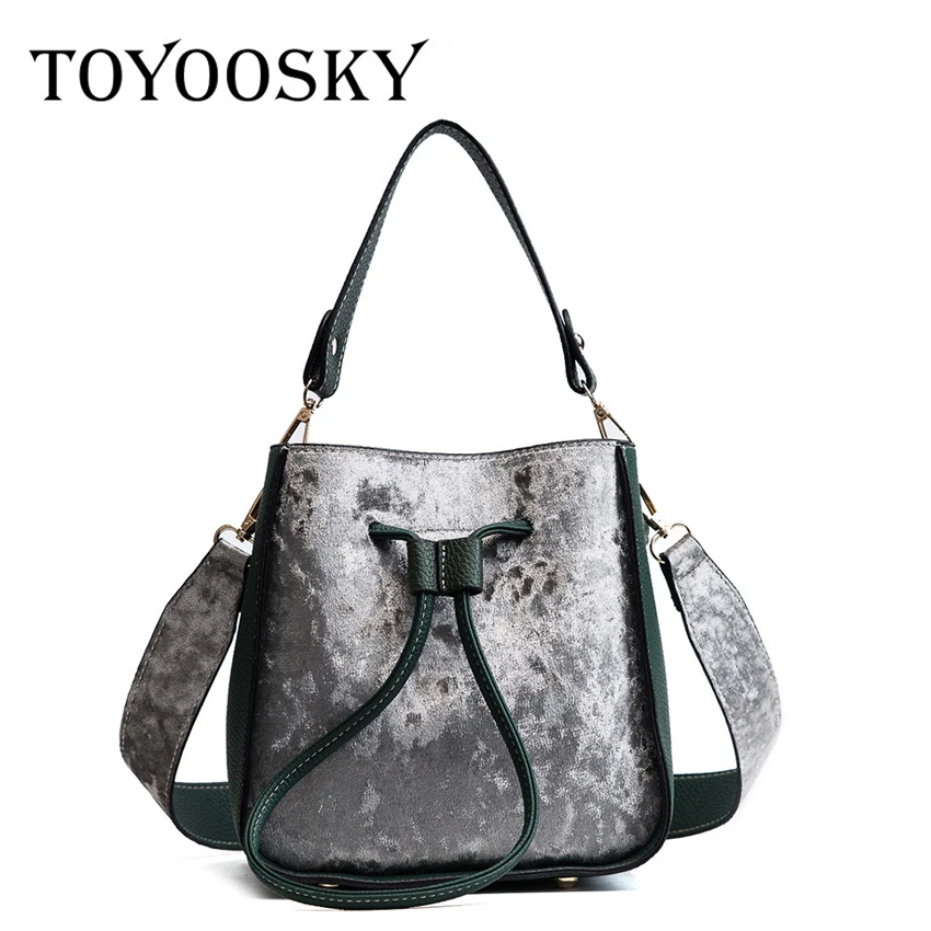 

TOYOOSKY New Velour Bucket Bag Women Shoulder Bag Vintage Composite Bag Panelled Women Messenger Bags Handbags Bolsa Feminina