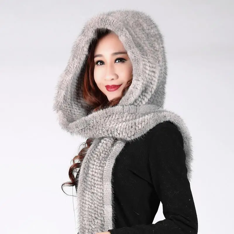 

Grey Hat Ladies Fur 2019 Fashion Hat Imported Suede Woven Scarf Hat One Winter Warm Snow Cap