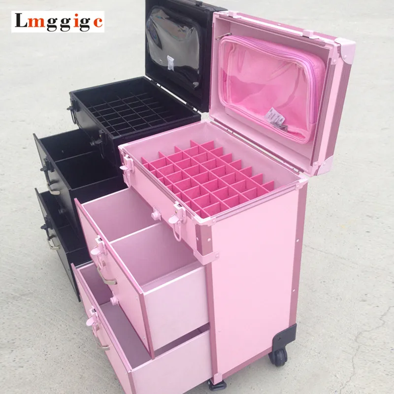 

Aluminum frame+PVC Dresser Cosmetic Case,Makeup tool Suitcase Box ,Rolling Make-up Trolley Luggage Bag
