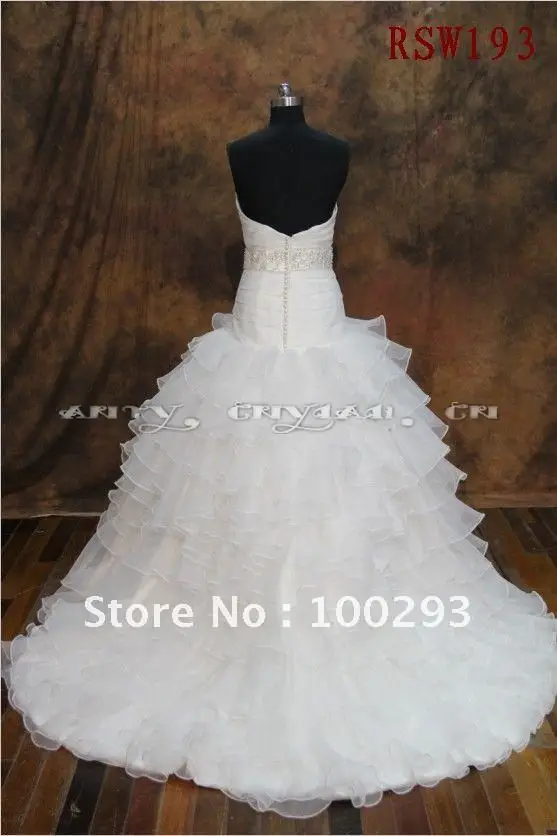 RSW193 бисерный пояс Пышная юбка органза бальное платье с рюшами Свадебные платья