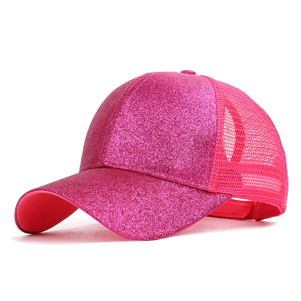 Women Mesh Baseball Cap Summer Hat Ponytail Glitter Colorful Adjustable Breathable Outdoor Accessory (36)