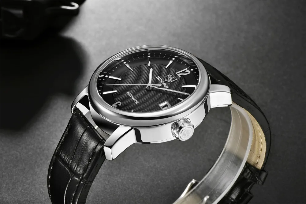 BENYAR 2020 New Fashion Top Luxury Brand Leather Watch Automatic Men Wristwatch Men Mechanical Steel Watches Relogio Masculino