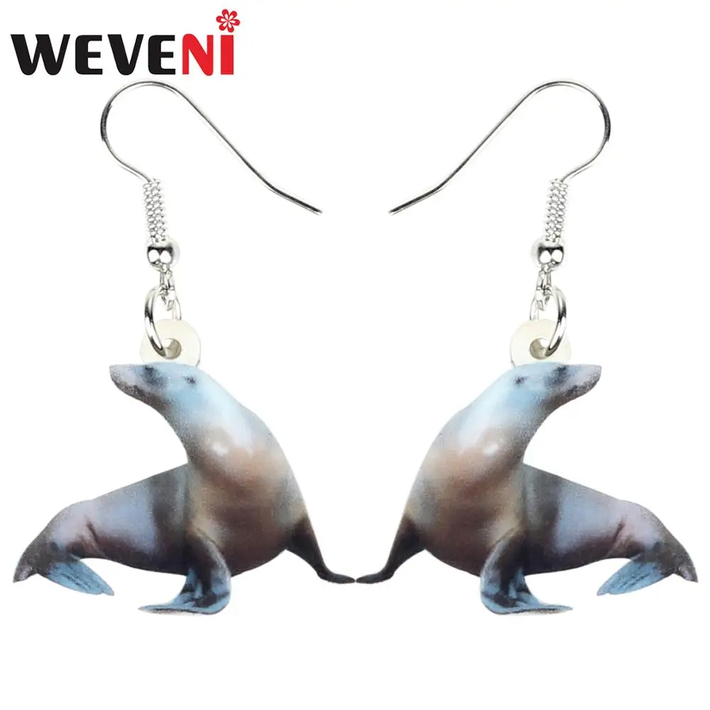 

WEVENI Acrylic Chubby Gray Sea Lion Earrings Dangle Drop Fashion Animal Jewelry For Women Girls Lovers Charm Gift Decoration