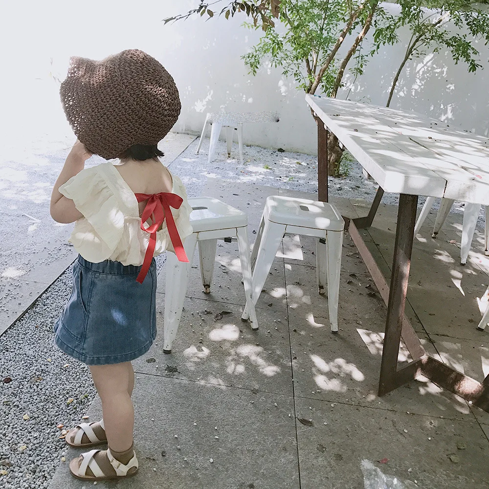 

2019 Summer Girl Ruffles Blouse Korean Kids Pirncess Cute Clothings