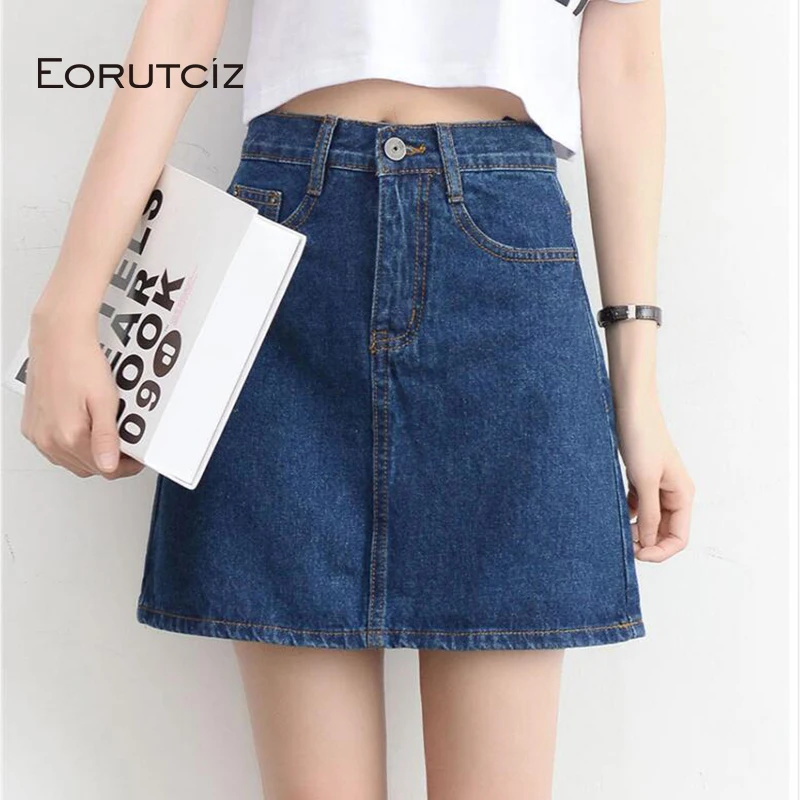 

EORUTCIZ Spring Plus Size 3XL Denim Skirt Women High Waist Tutu Skirt Vintage Summer Elastic Elegant Black Skirts LM268