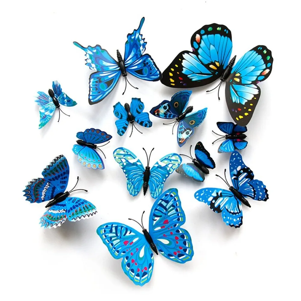 12PCS Butterfly Wall Sticker Imitation Wall Paper Animal Wall