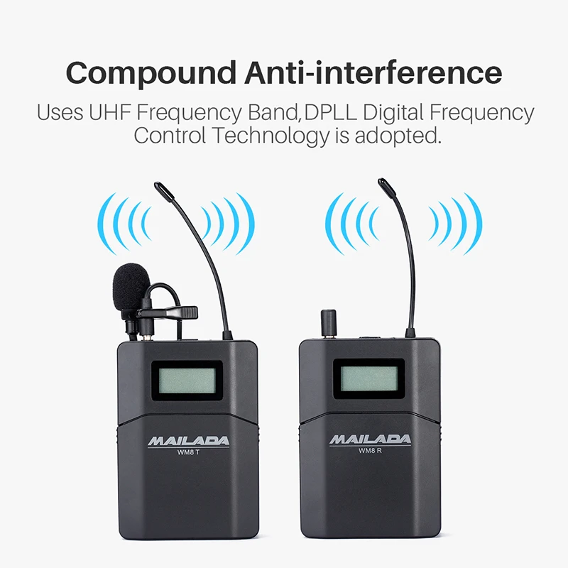 2019 Mailada WM8 لاسلكية UHF DSLR كاميرا ميكروفون نظام على كاميرا Lavalier طية صدر السترة الميكروفون استقبال الارسال