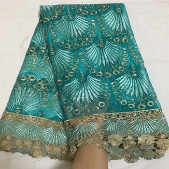 

High Quality Embroidery African Lace Fabric Tulle Rhinestone Net French Lace Guipure Nigerian Lace Fabric F304-2