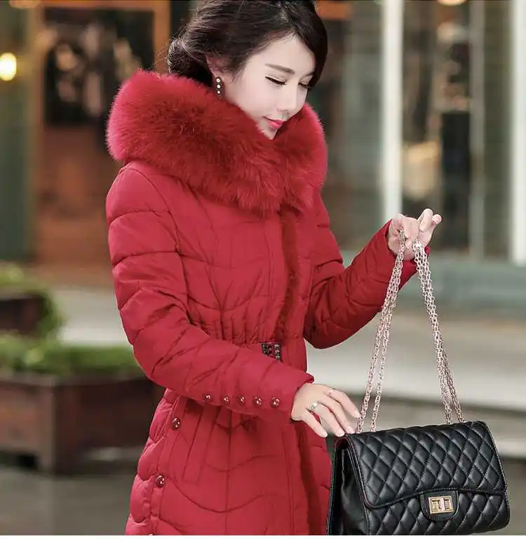 

Women Fur Collar Slim Long Down Parkas 2015 Fashion Ladies Thicken Wadded Overcoat Winter Coat Jacket Women Plus Size 4XL H5649