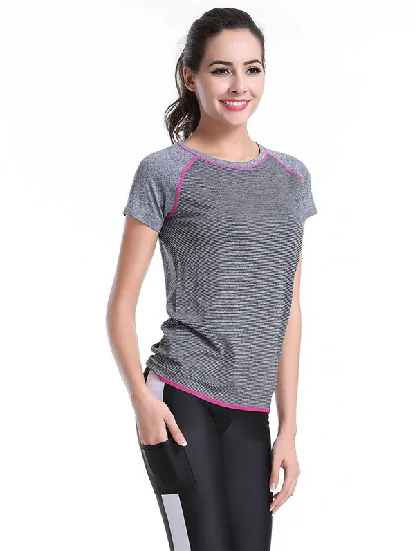 Для женщин Фитнес спортивная рубашка под управлением Бодибилдинг тренировки быстросохнущая Топы бег тренажерный зал футболки женские летние одежды Run футболка - Цвет: Серый