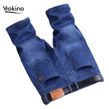 VROKINO мужские Новые Летние Повседневные Шорты Джинсы Стрейчевые дышащие джинсы Прямые мужские джинсы светильник синие мужские шорты 42 44