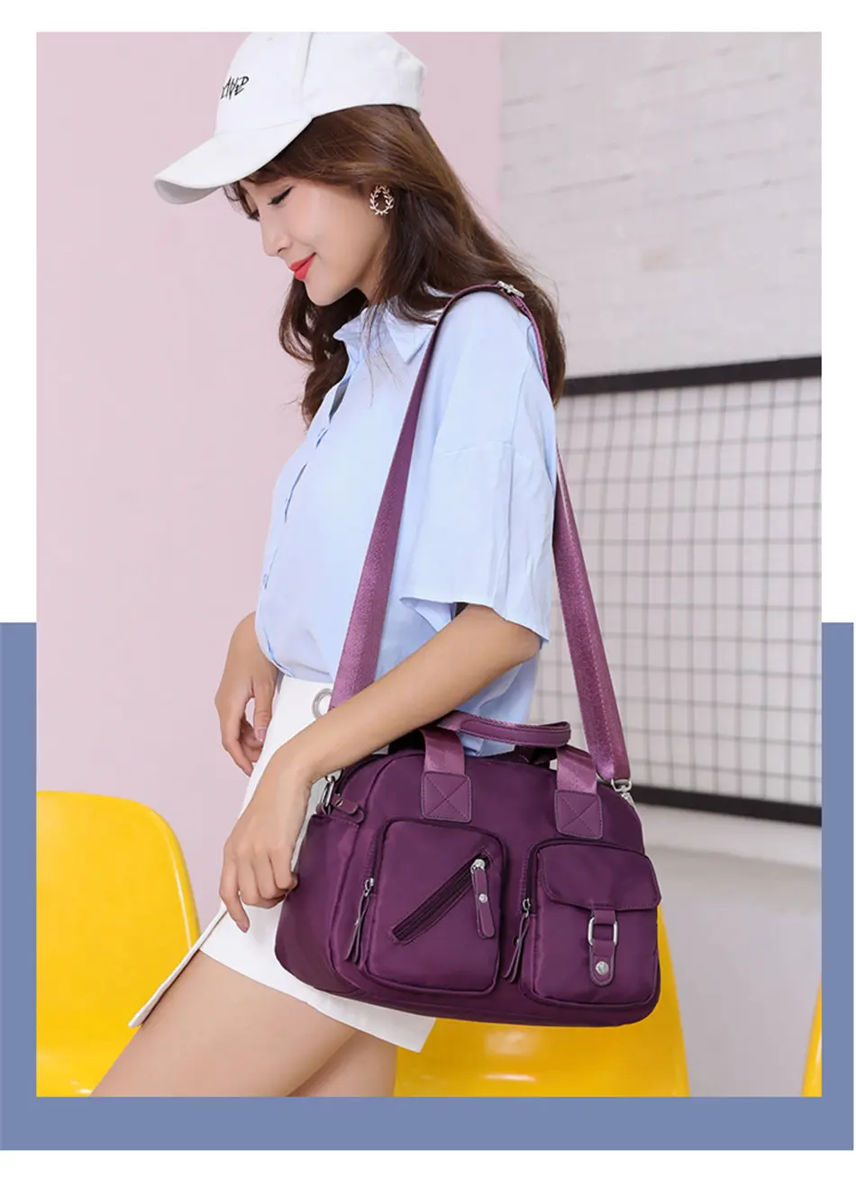 Multi-pocket Tote luxury handbags nylon cloth women bags designer sac main femme crossbody bags for women Pink bag over shoulder