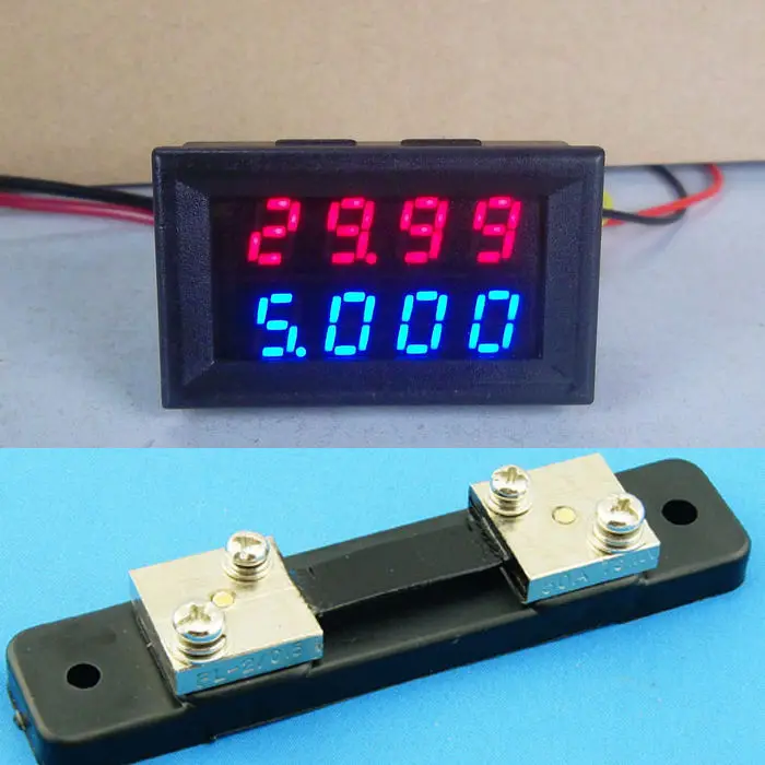 200V 0-50A DC Цифровой светодиодный Вольтметр Амперметр Двойной дисплей Amp Вольт Метр +