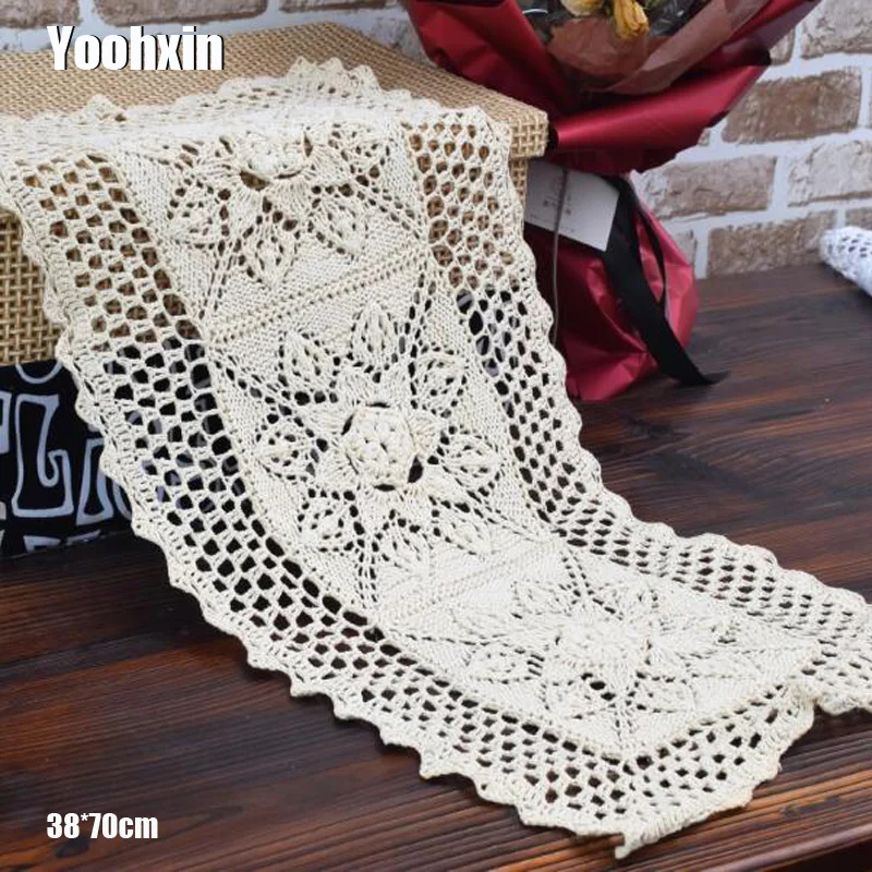 

Vintage beige cotton crochet bed Table Runner cloth cover dining Lace tea coffee tablecloth mat Christmas party Wedding decor