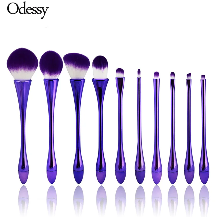 

10PCS Oval Mermaid Makeup Brush Set Professional Purple Kabuki Foundation Powder Eyebrow Unicorn Make Up Brush Kit High Quality