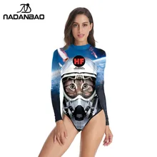 Дизайн боди ванный комплект космические коты женский купальник с принтом длинный рукав на молнии Одна деталь купальник B120-009