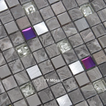

Gray Stone mixed Metal Rainbow Glass Mosaic Tiles for kitchen backsplash bathroom shower subway border DIY home imporvement