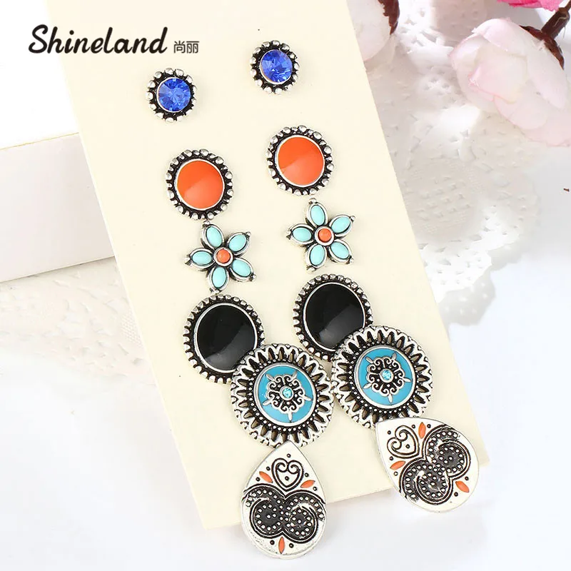 Модные аксессуары серьги-гвоздики 6 пар цветок из голубых кристаллов круглой формы полые резные очаровательные ретро этнические серьги наборы