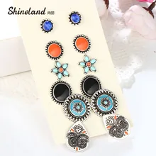 Модные аксессуары серьги-гвоздики 6 пар цветок из голубых кристаллов круглой формы полые резные очаровательные ретро этнические серьги наборы