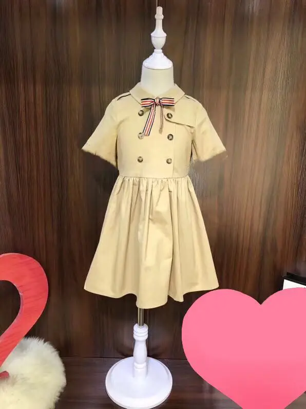 

Summer Cute Baby Girls khaki Plaid Dress short Sleeve Wear Party High-Quality Boutique Dress for Girls Dress Clothes 5 6 8 10y