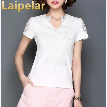 

2018 Fashion Summer Blusa White Lace Cotton Blouse shirt Elegant Women Tops Plus Size Sexy Hollow Out Shirts Women Clothes