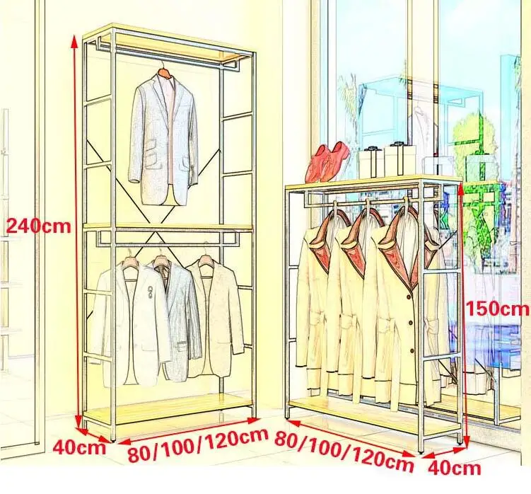 Витрина для магазина одежды, железный двухэтажный Витринный Шкаф для посадки одежды, вешалка для посадки