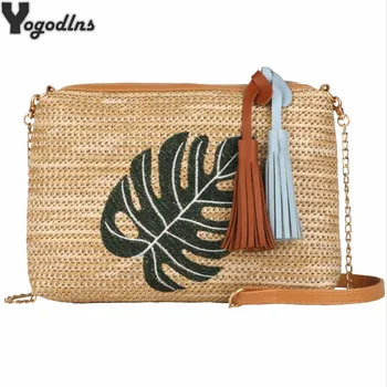 

Fashion Embroidered Women Straw Braided Bag Casual Shoulder Messenger Bags Girls Tassel Handbags Lady Travel Crossbody Bag