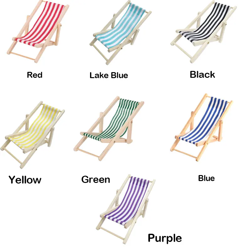 1:12 Scale Foldable Wooden Deckchair Lounge Beach Chair For Lovely Miniature For Small Dolls House Color In Green Pink Blue