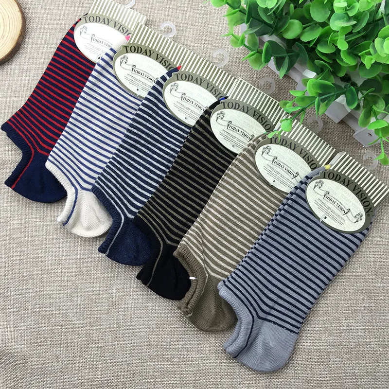 5pairs Spring Summer Compression Sock for Men Cotton Ankle Striped