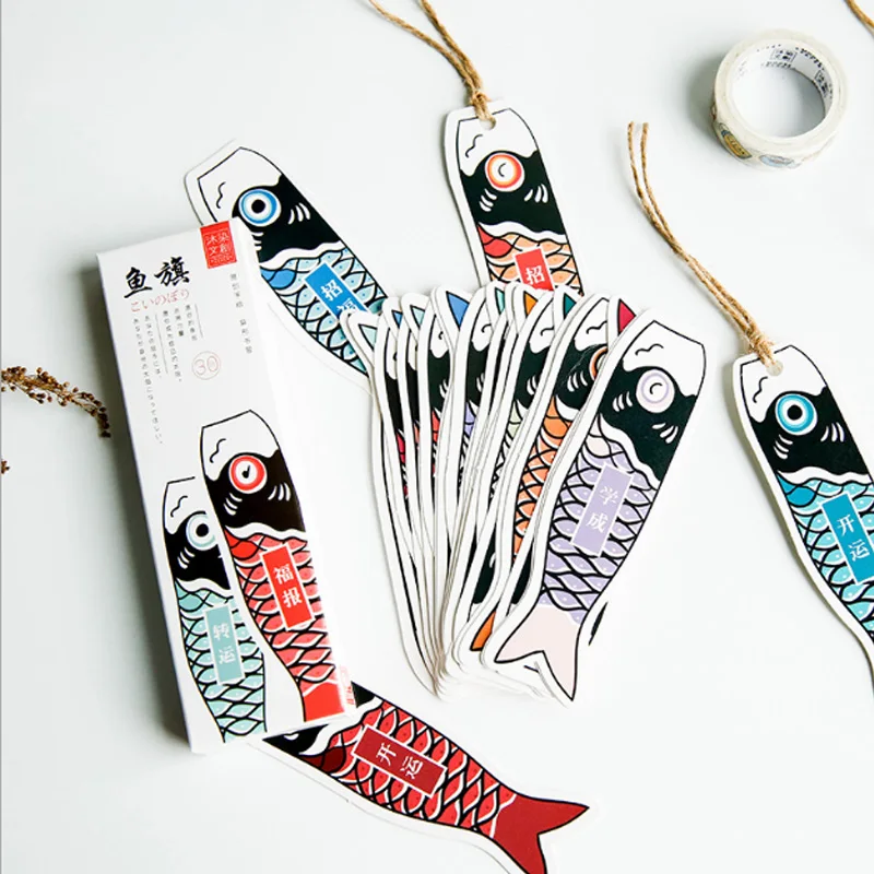 

30 pcs/box Carp flags paper bookmark Promotional Gift Stationery bookmarks book holder message card school supplies papelaria
