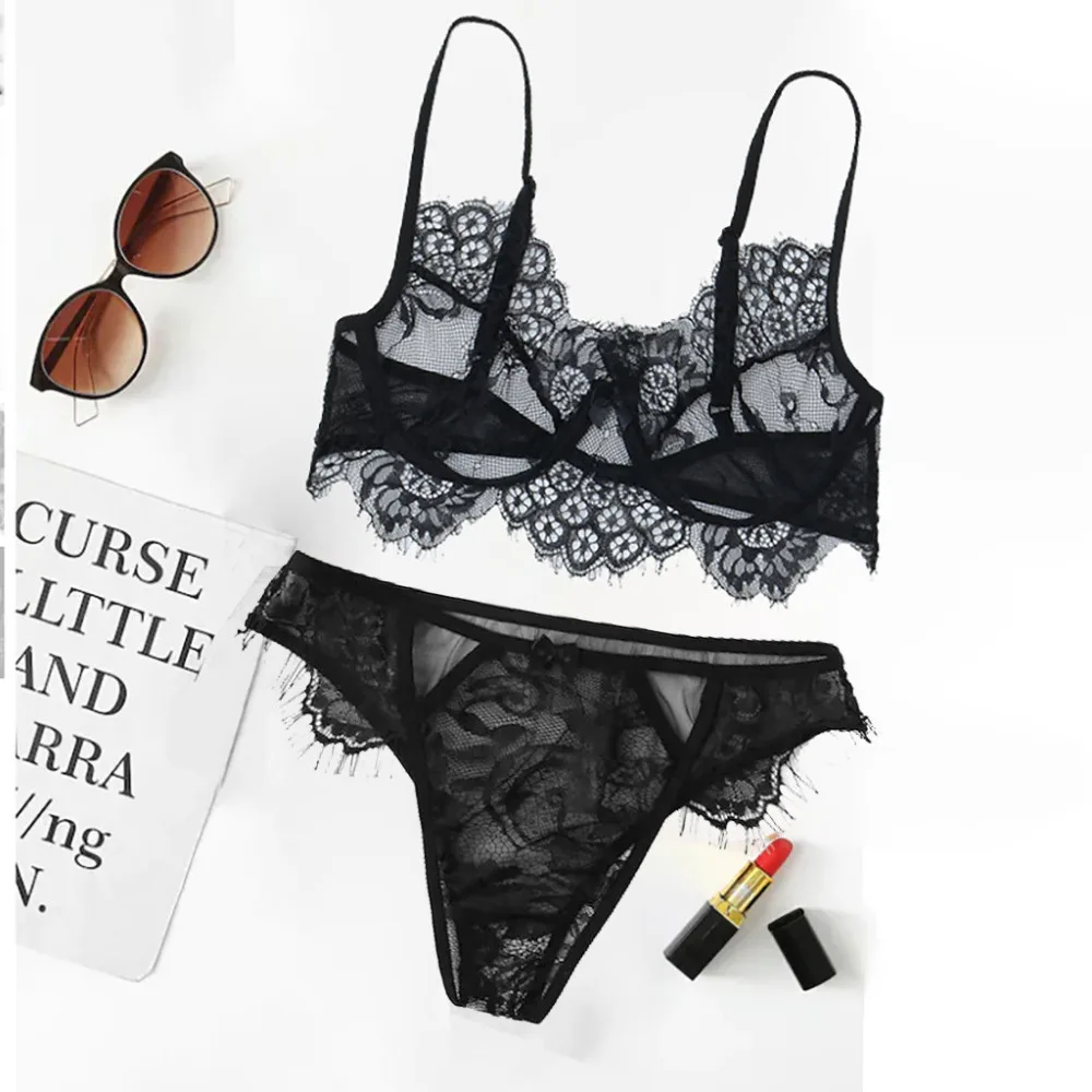 

Summer Sexy Women Lace Sissy Lingerie Bra Set Teddy Babydoll Invisible Underwear Female Lace Floral Thong Set Pajamas Set CP